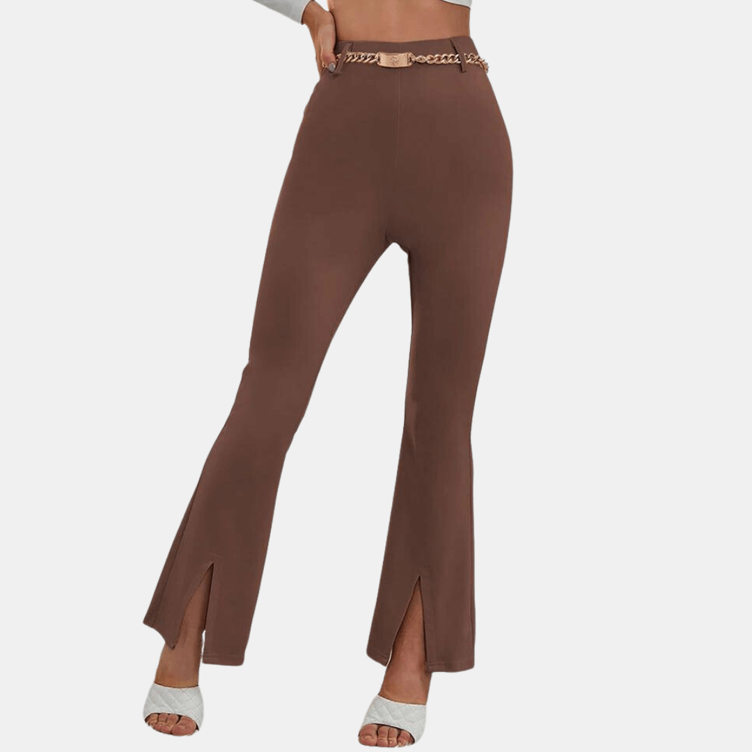 Women's High-Waisted Flare Trousers with Front Slit