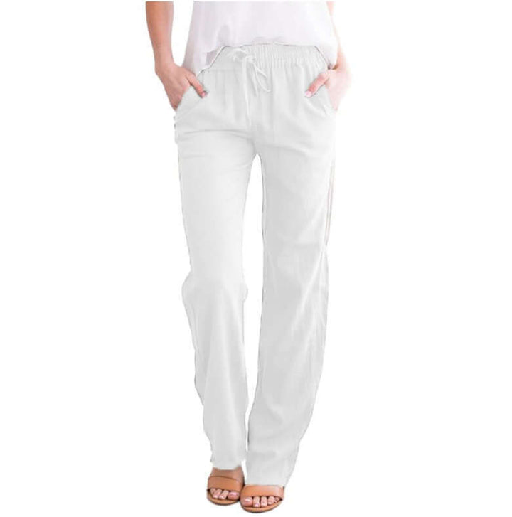 Women's Linen-Cotton Wide-Leg Drawstring Pants