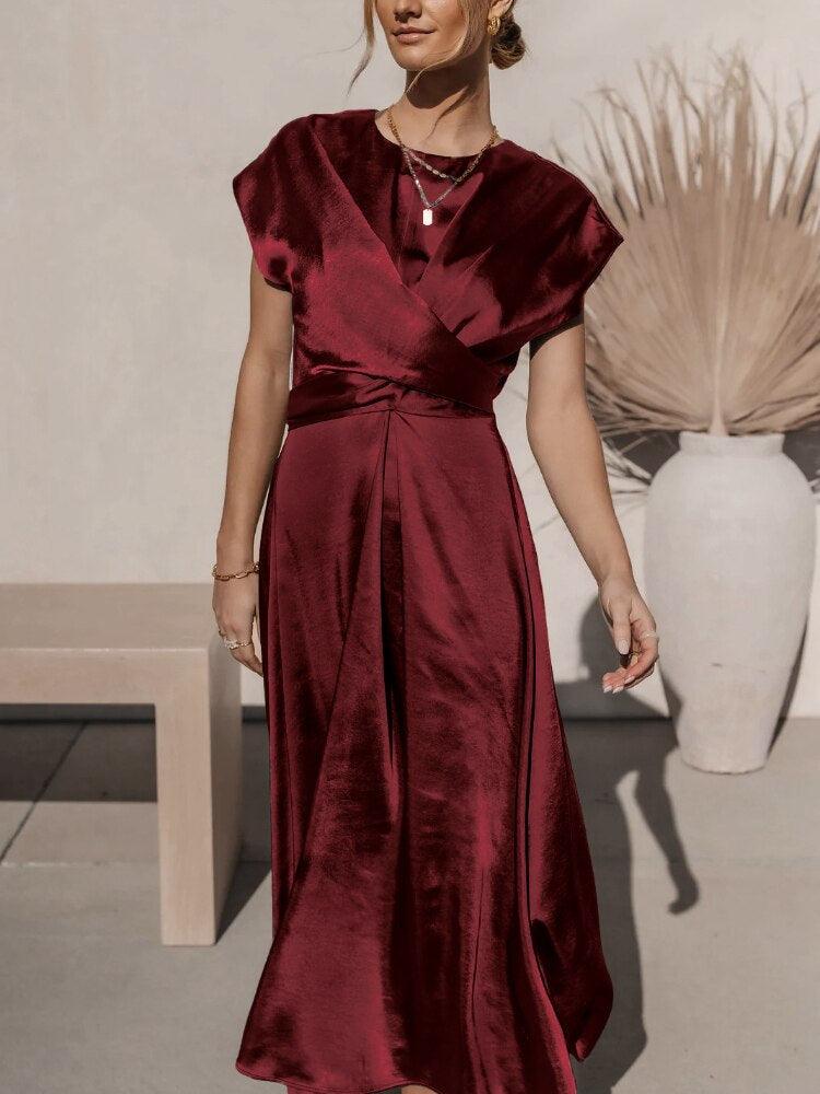 Satin Embroidered Midi Dress for Women