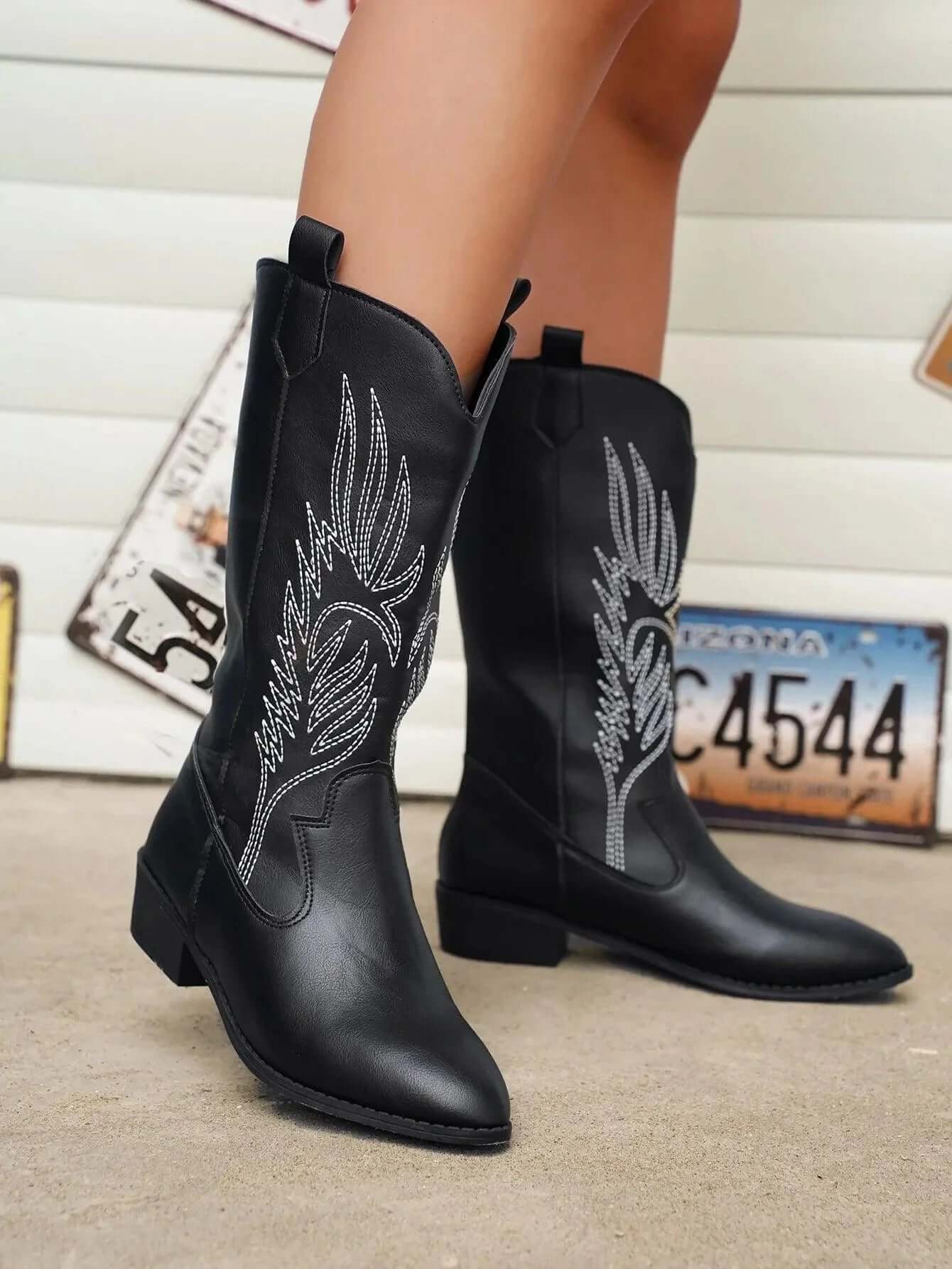 Women's PU Leather Cowboy Boots