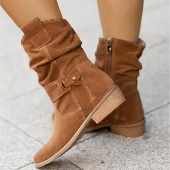 Women's Faux Leather Ankle Boots with Low Heel