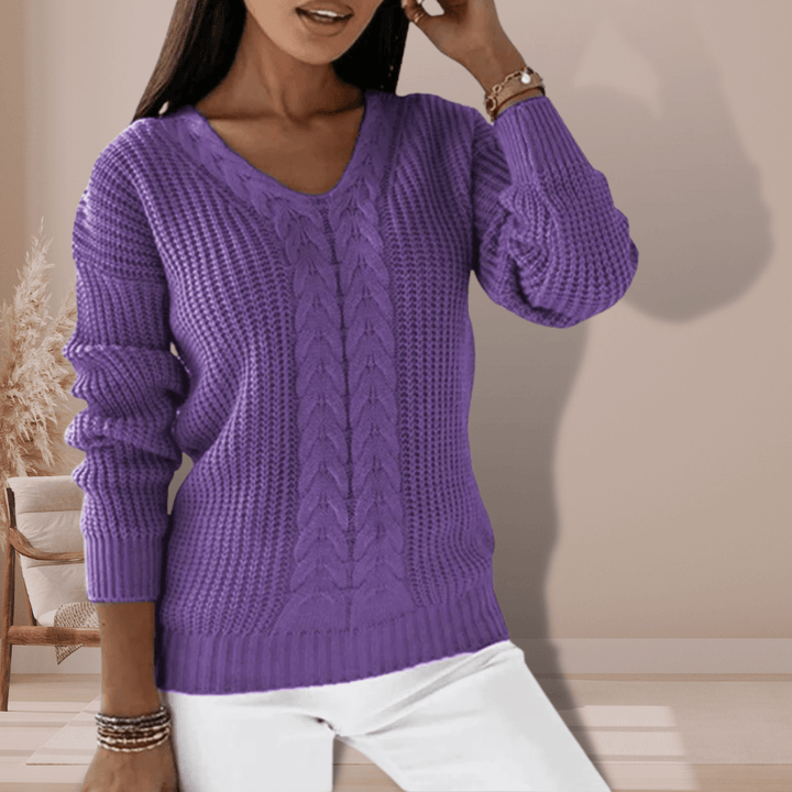 Women's V-Neck Knitted Slim Fit Pullover