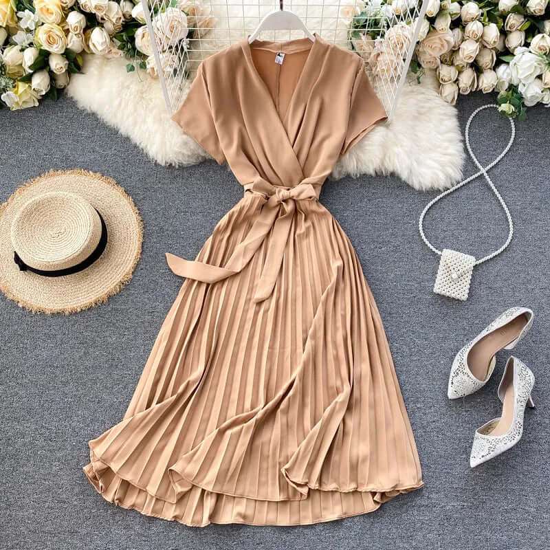 Women's Elegant Pleated Midi Dress