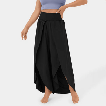Flared Casual Trousers - High-Waisted Split Hem