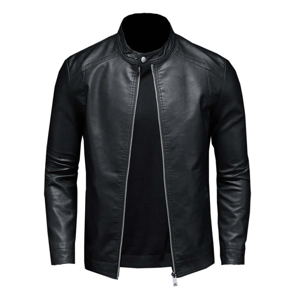 Classic Style Faux Leather Biker Jacket for Men