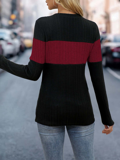 Women's Colour Block Ribbed Top