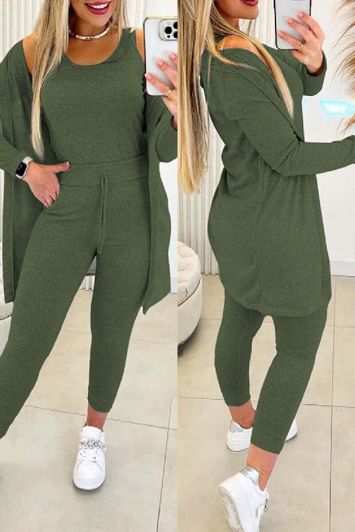 Women's 3-Piece O-Neck Top & Tight Pants Set