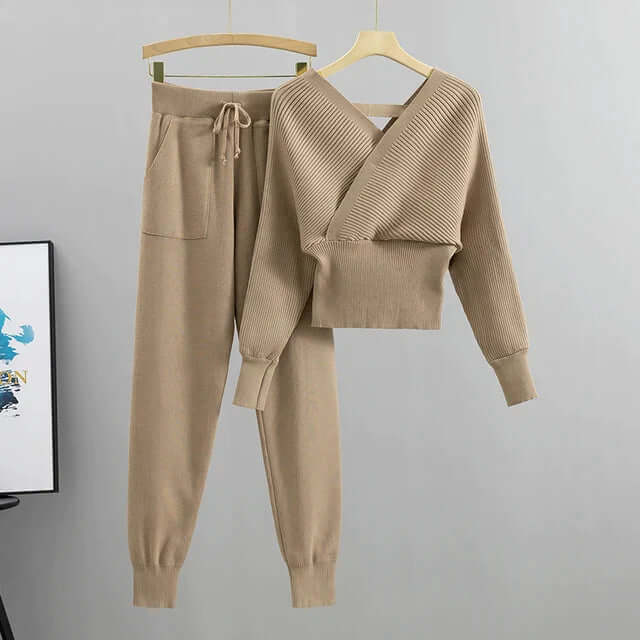 Women's Ribbed Knit Lounge Set with Harem Pants