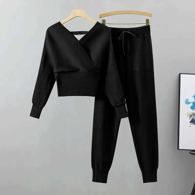 Women's Ribbed Knit Lounge Set with Harem Pants