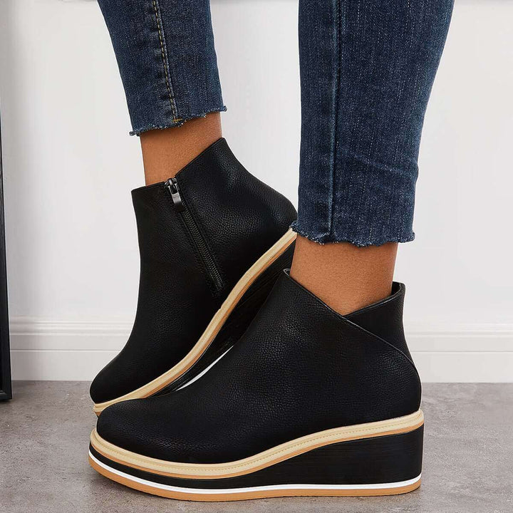 Women's Platform Ankle Boots with Zip