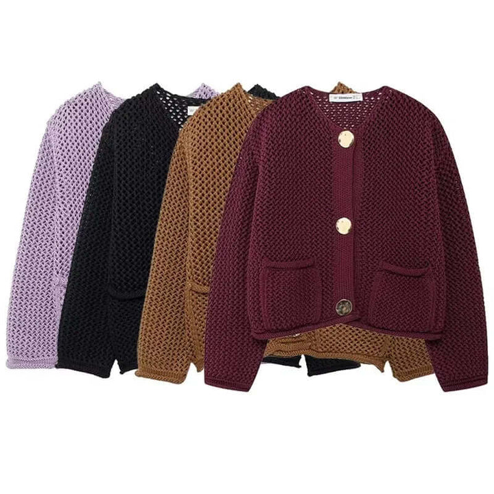 Women's Mesh Knit Cardigan with Pockets