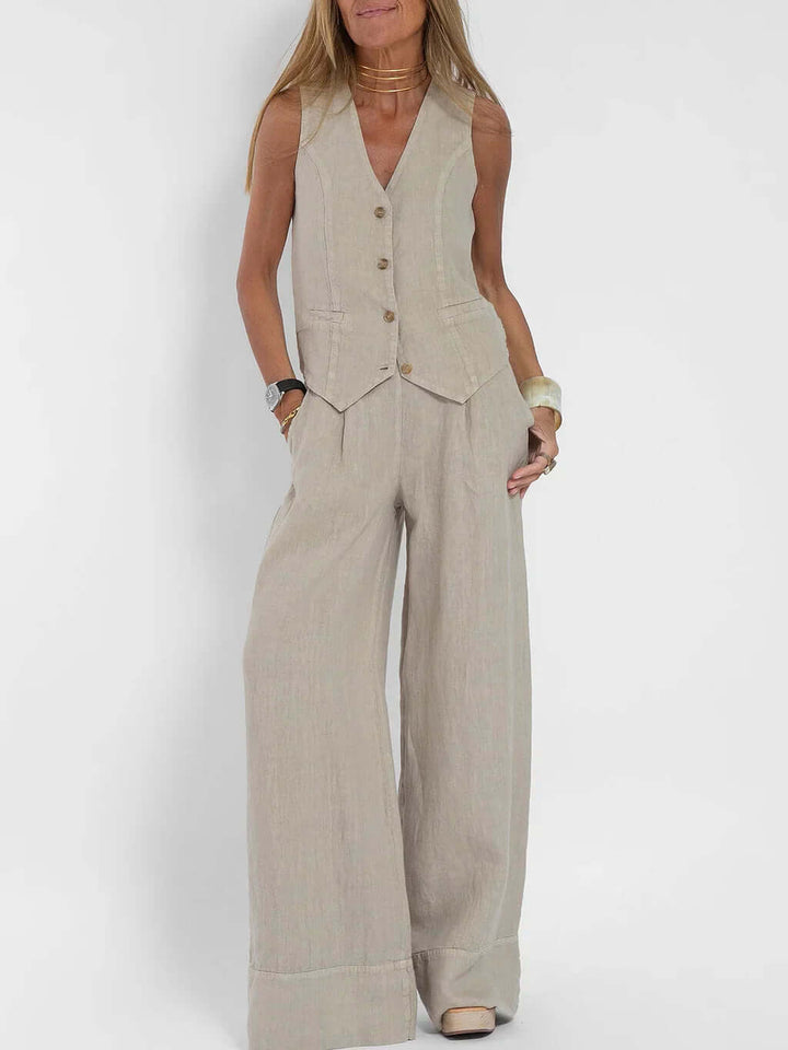 Women's Linen Two-Piece Vest Set