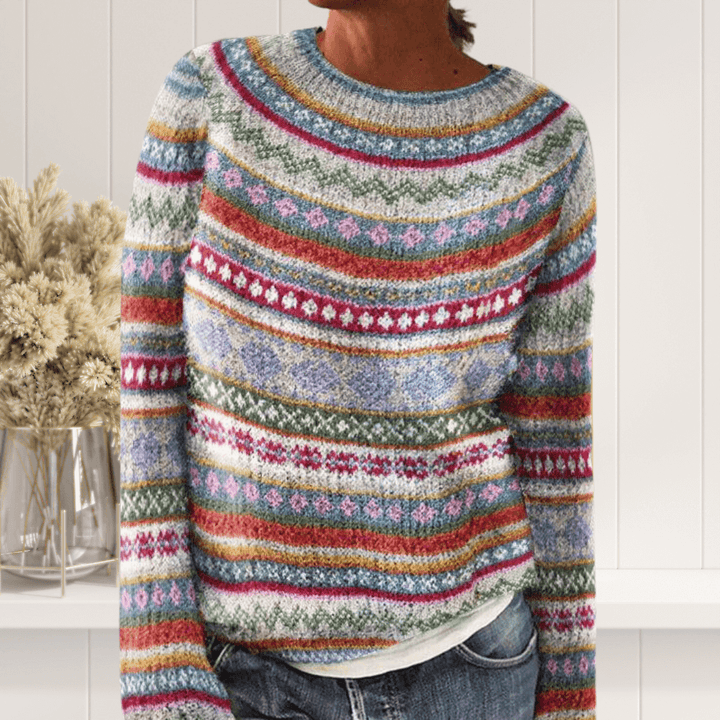 Women's Printed Knitted Sweater with Long Sleeves