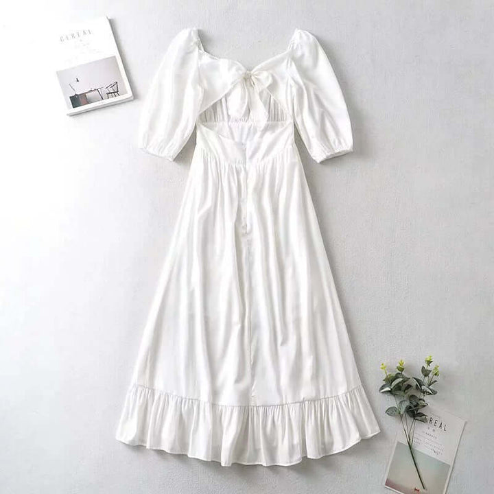 White Open-Back Midi Dress