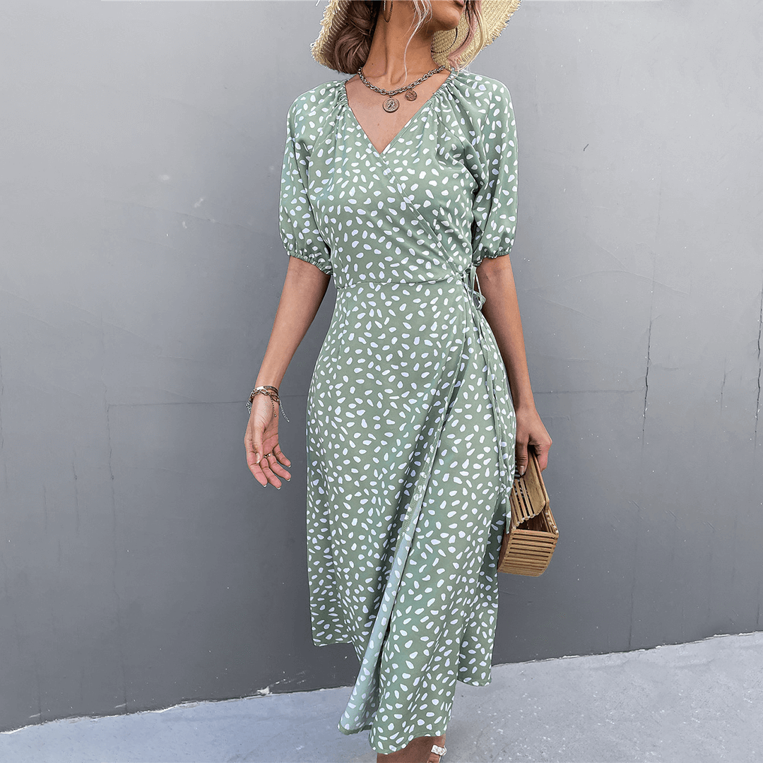 Polka Dot V-Neck Wrap Dress