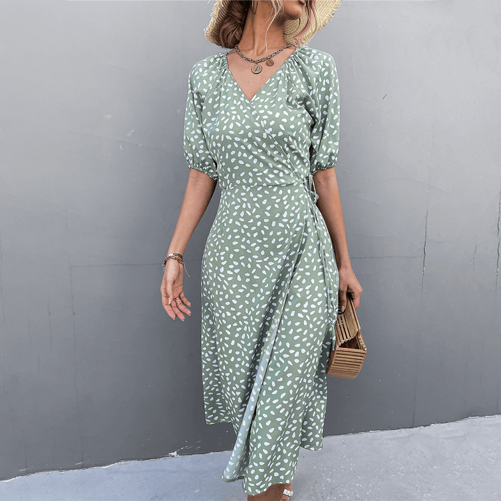 Polka Dot V-Neck Wrap Dress