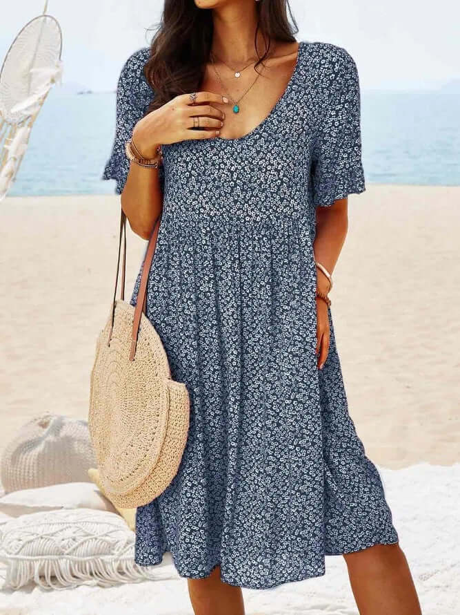 Women's Floral Print Midi Dress - Relaxed Fit