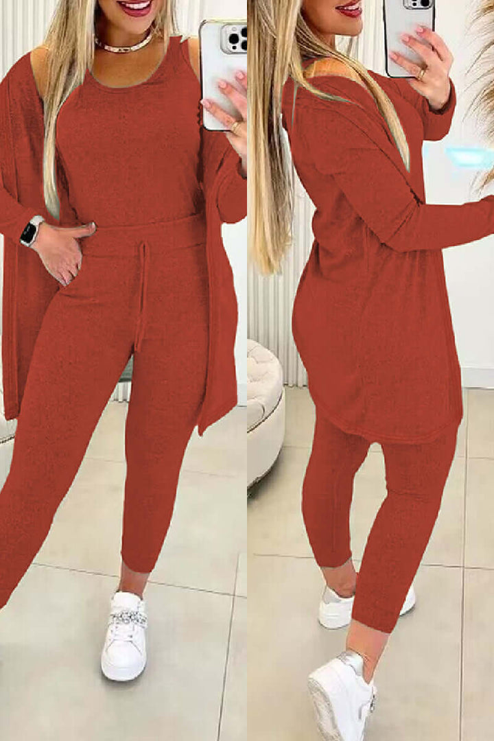 Women's 3-Piece O-Neck Top & Tight Pants Set