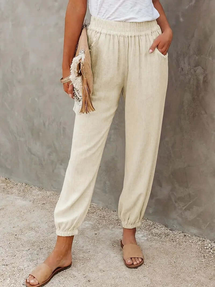 Women's Relaxed Fit Hemp Blend Elastic Waist Pants