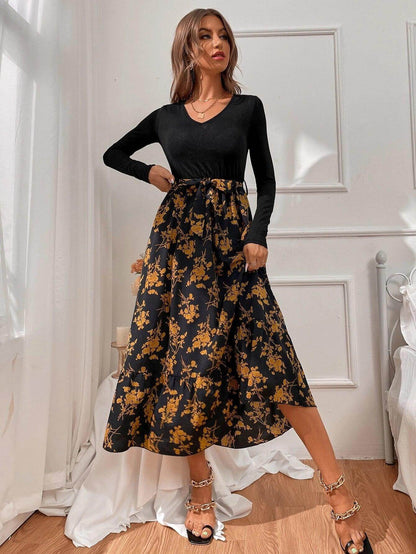 Floral A-Line Long Sleeve Dress