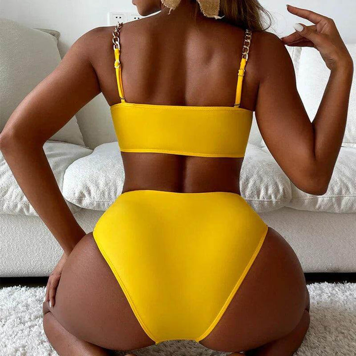 Padded Chain Strap High-Waisted Bikini Set