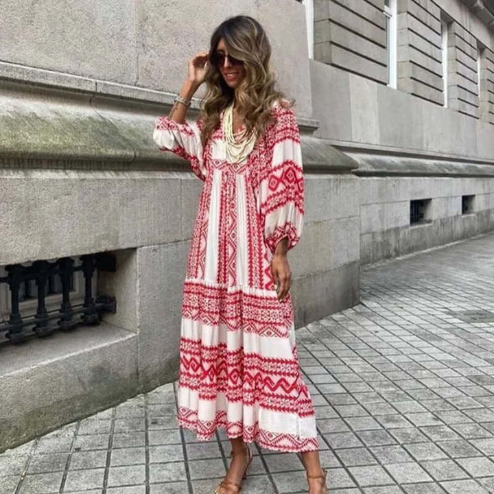 Geometric Print Cotton Midi Dress
