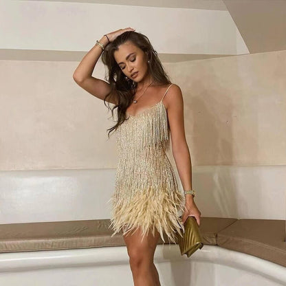 Sequin Feather Maxi Dress