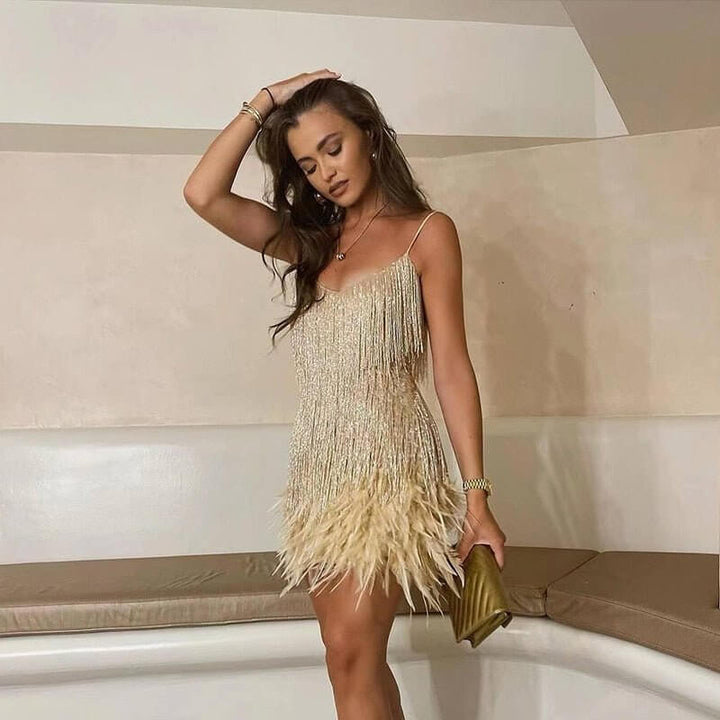 Sequin Feather Maxi Dress