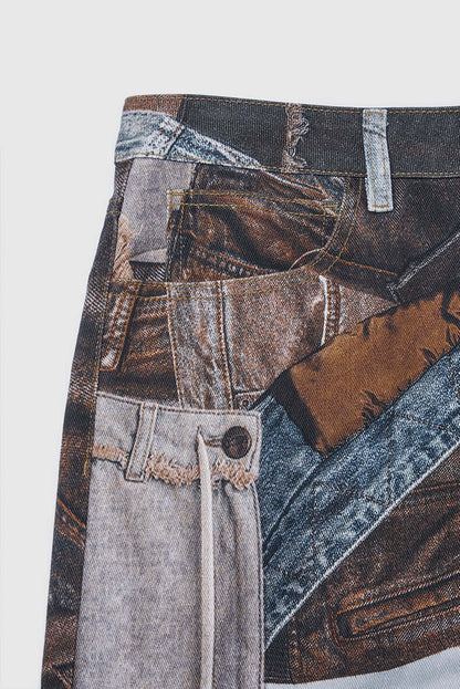 Women's Wide Leg Patchwork Print Trousers
