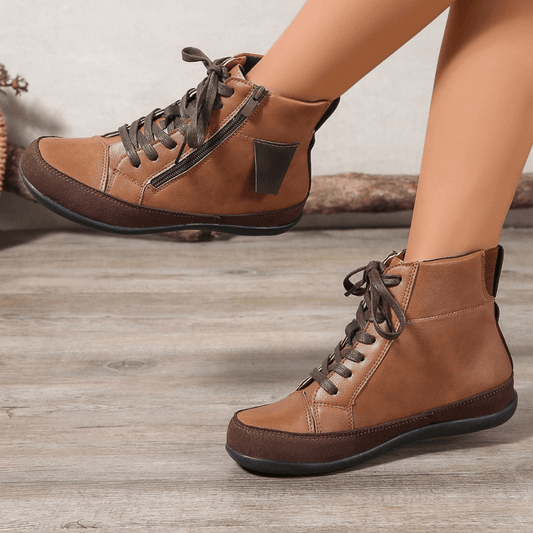 Women's Leather Ankle Boots with Side Zipper