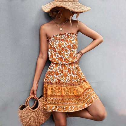 Floral Print Mini Dress - Casual Tube