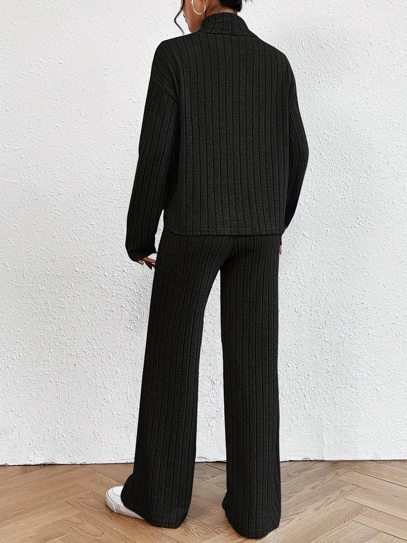 Women's Knitted Turtleneck Sweater and Wide-Leg Pants Set