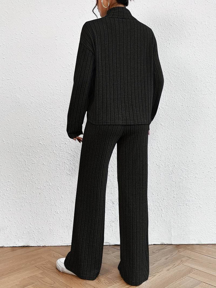 Women's Knitted Turtleneck Sweater and Wide-Leg Pants Set