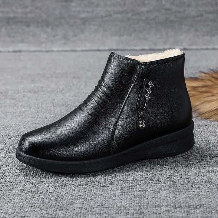 Women's Plush Lined Ankle Boots with Zip & Metallic Detail