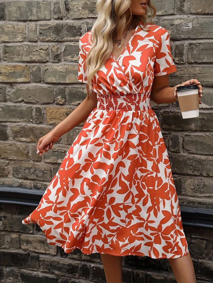 Women's Floral Print Smocked Midi Dress