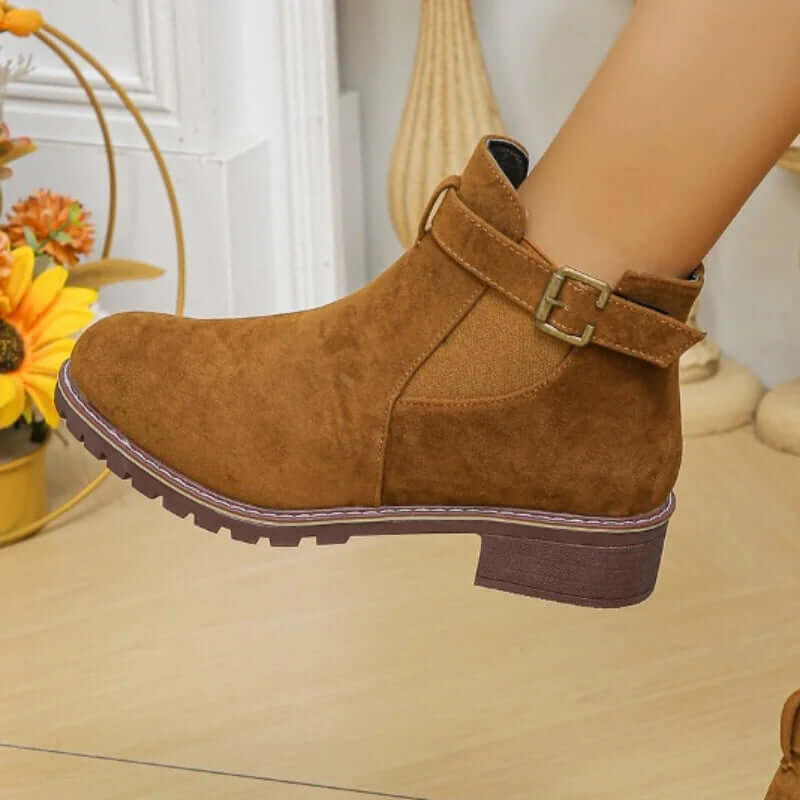 Women's Casual Outdoor Mid-Heel Boots with Buckle