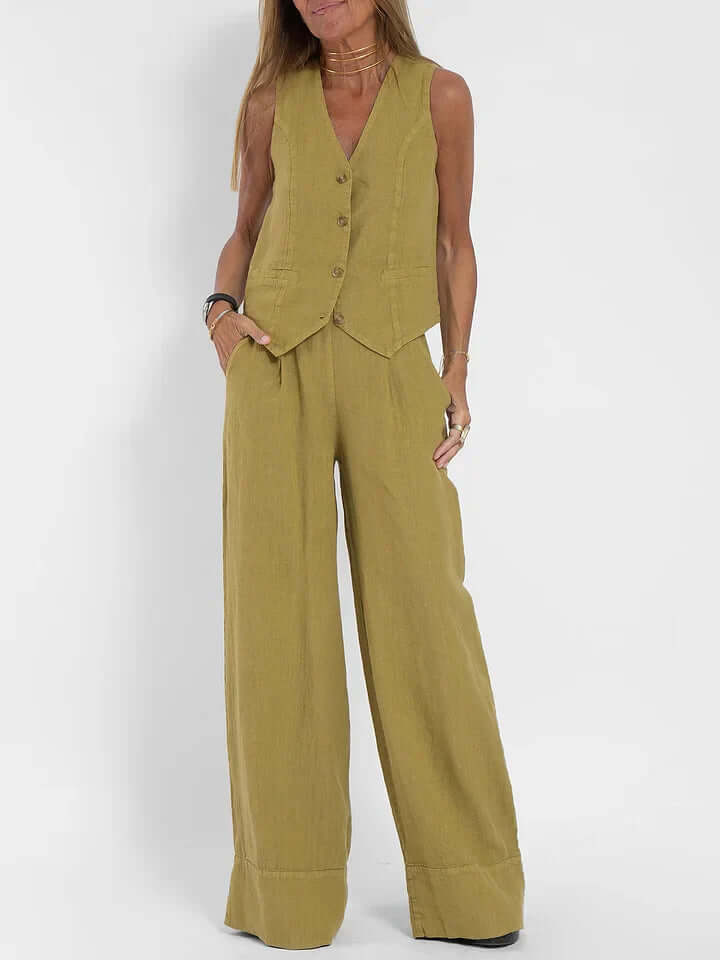 Women's Linen Two-Piece Vest Set