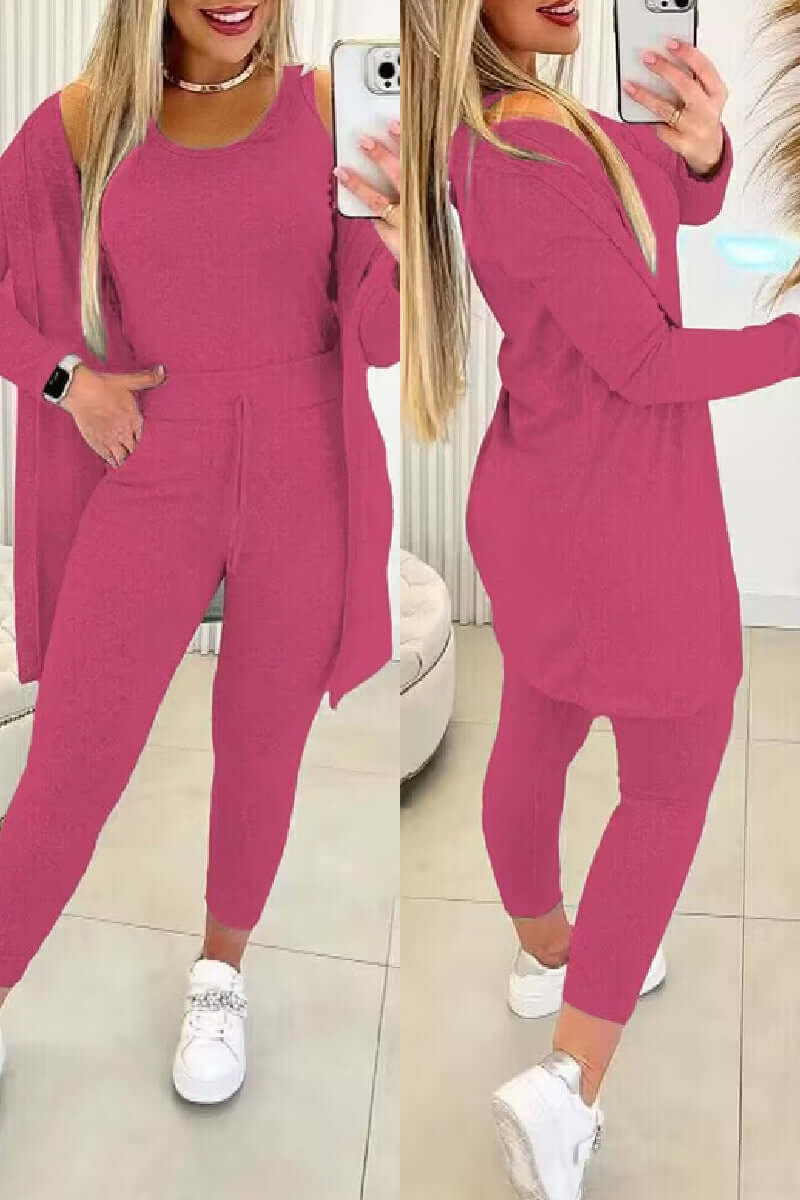Women's 3-Piece O-Neck Top & Tight Pants Set