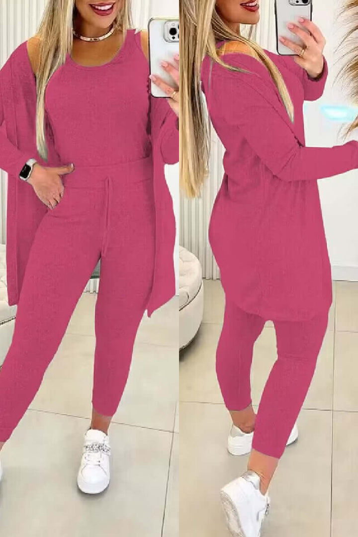 Women's 3-Piece O-Neck Top & Tight Pants Set