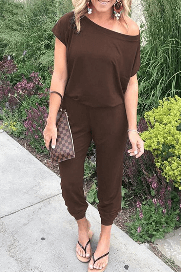 Women's Casual Loose Asymmetric Neck Jumpsuit
