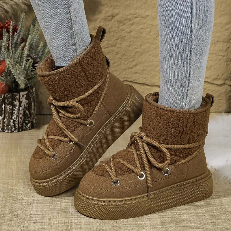 Women's Faux Fur Trimmed Winter Snow Boots