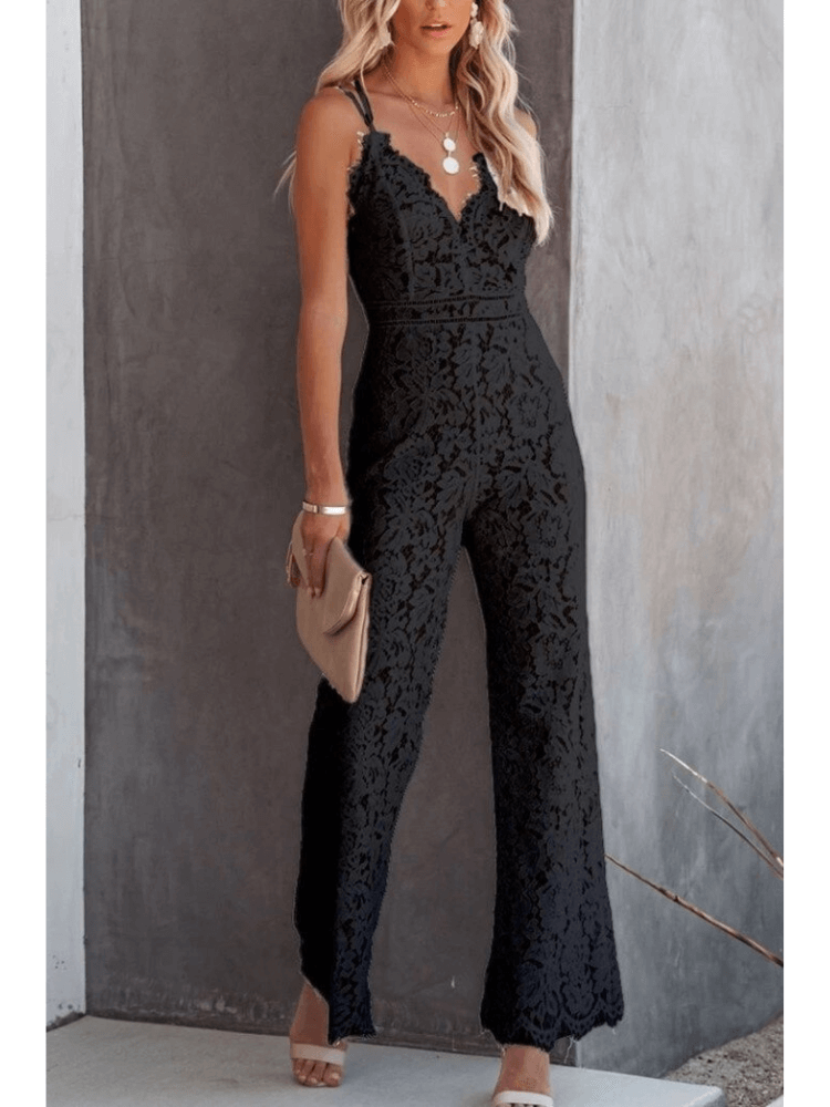 Women's Elegant Lace Back Wide Leg Jumpsuit