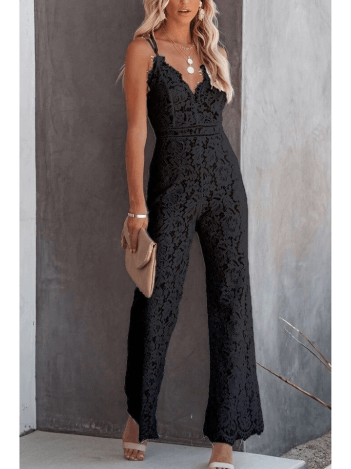 Women's Elegant Lace Back Wide Leg Jumpsuit