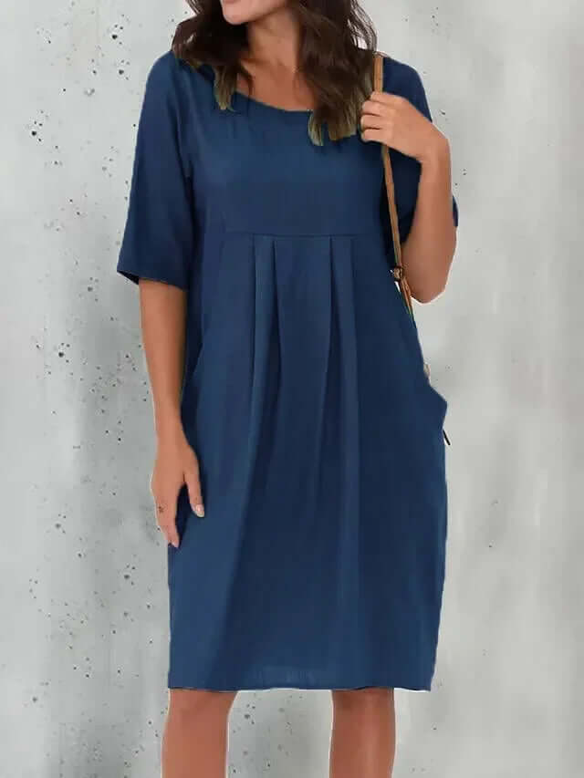 Cotton-Linen Blend Casual Midi Dress