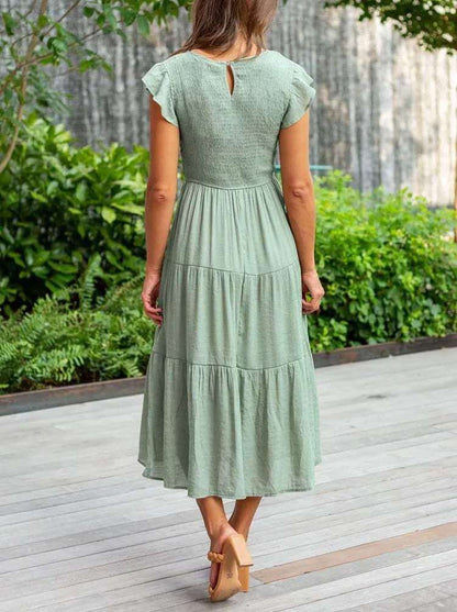 Women's Tiered Midi Dress with Flutter Sleeves