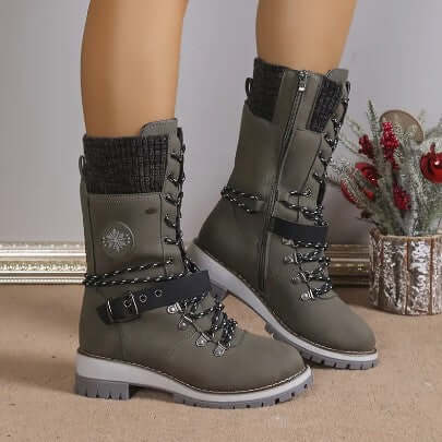 Women's Warm High-Top Winter Boots with Knitted Cuff