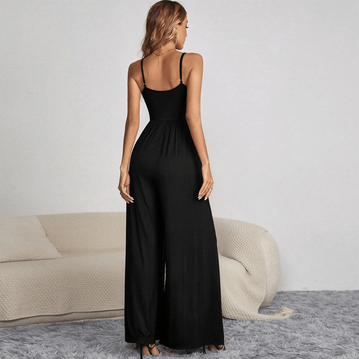 Women's Wide Leg Button Front Jumpsuit