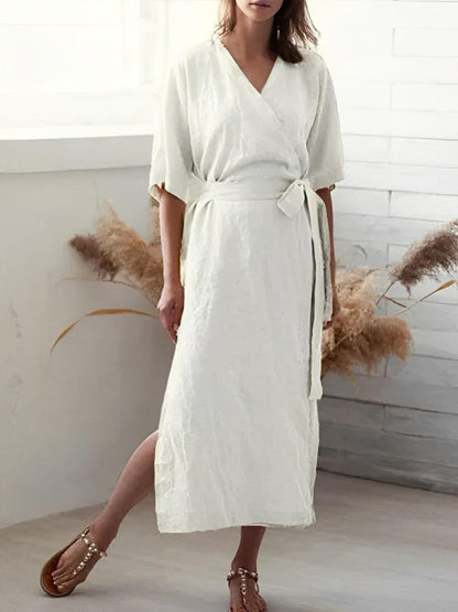 Wrap Dress with V-Neckline and Belt