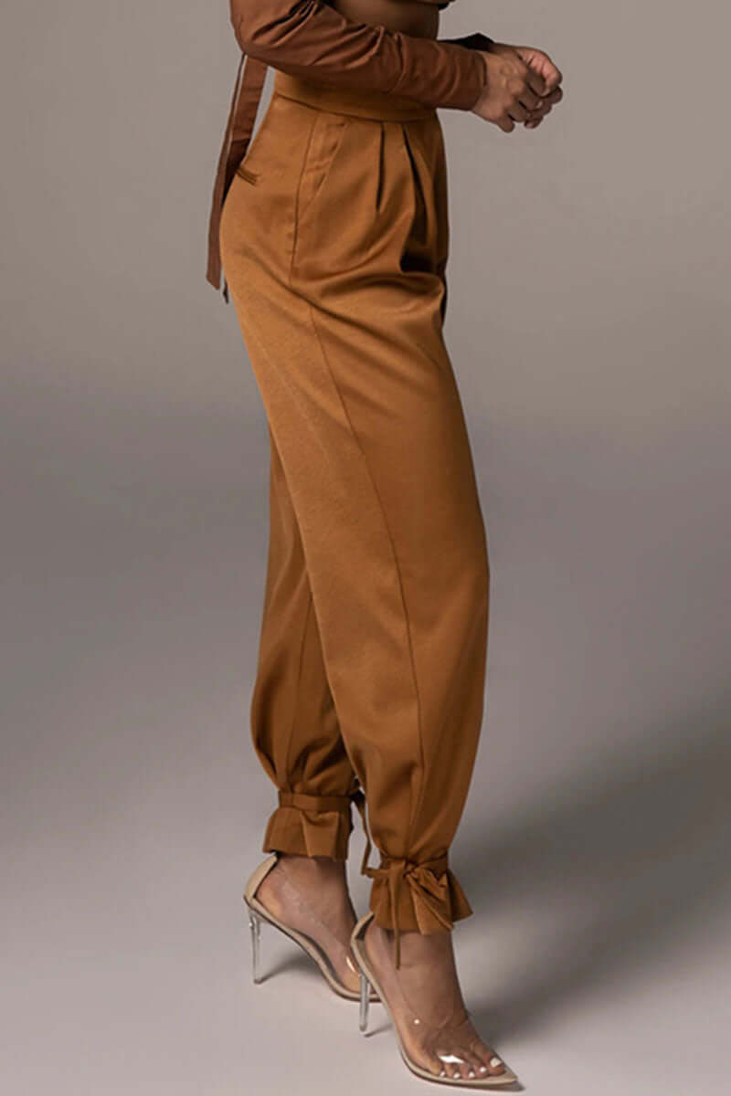 Women's High-Waisted Tapered Trousers with Ankle Tie
