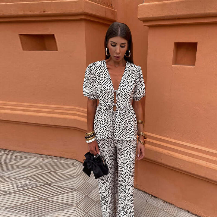 Women's Boho Puff Sleeves & Wide-Leg Pants